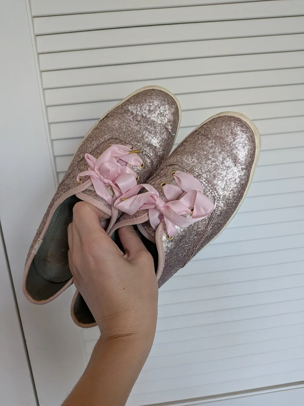 kate spade Pink Sequin Ribbon Lace Keds Sneakers